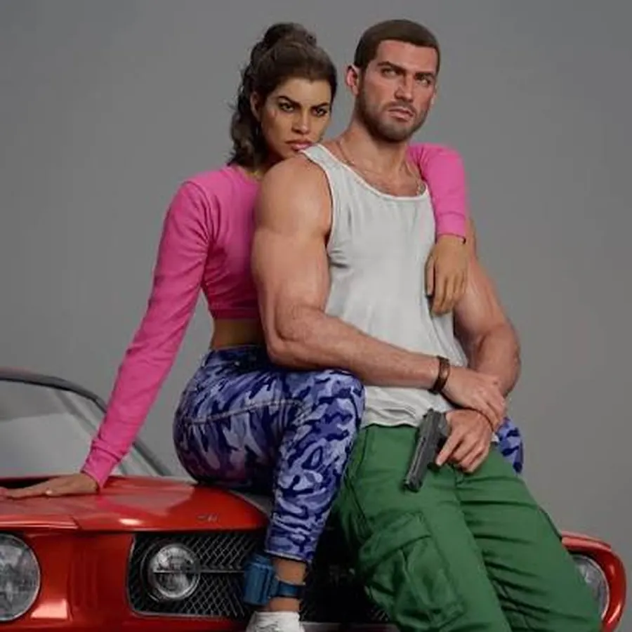 $GTA6 meme — Lucia and Jason on muscle car